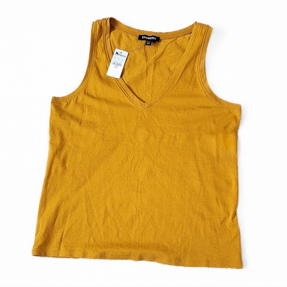 Express Mustard Yellow V-Neck Tank Top Size XXS (Fits Like XS/S)